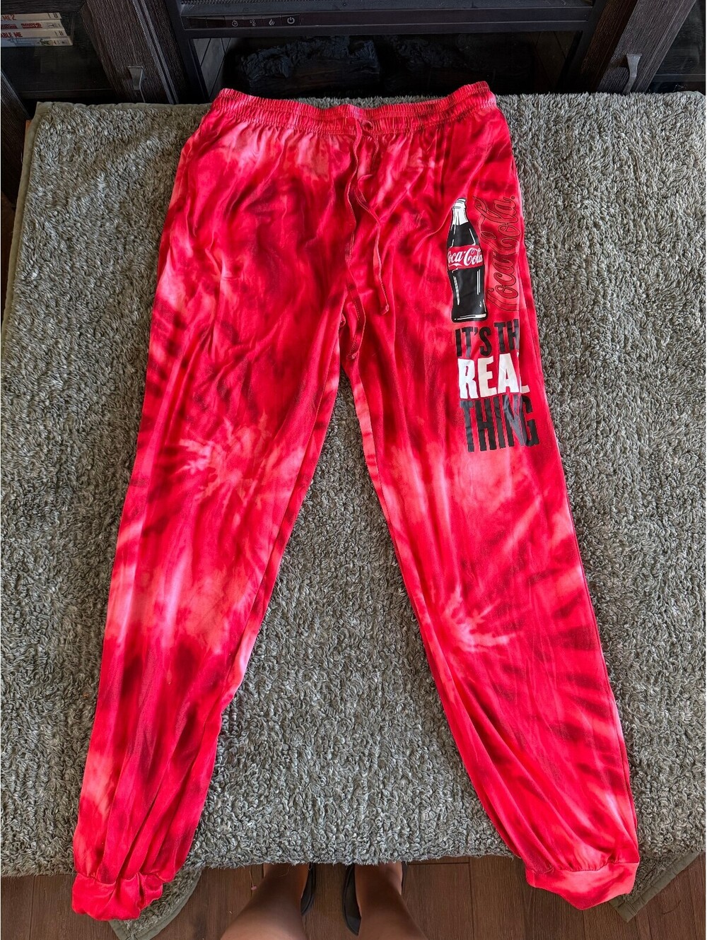 Coca-Cola Red Tie-Dye Jogger Sweatpants with Logo Print, Size LG